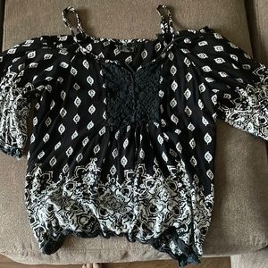 Angie black and white off the shoulder blouse